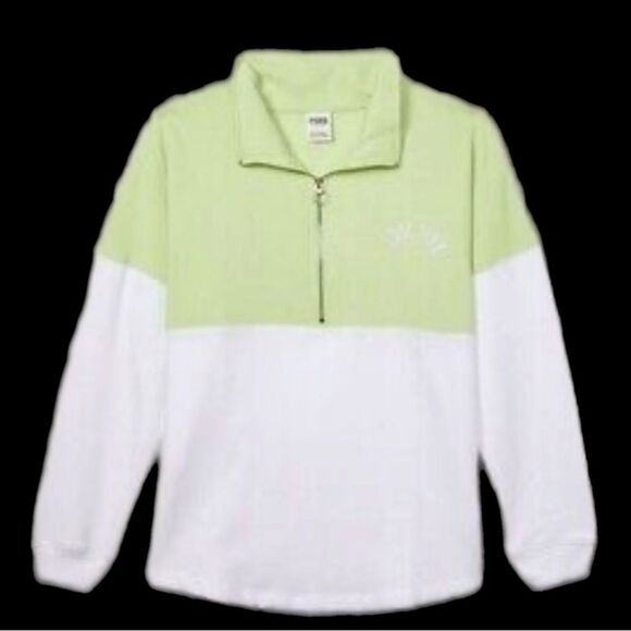 Victorias Secret Pink Varsity Half Zip Oversized Sweatshirt Green White XXL - Picture 9 of 9